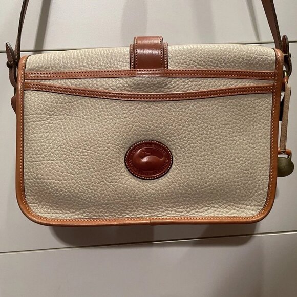 VTG DOONEY & BOURKE Essex Cream & Tan Pebbled Leather Equestrian Shoulder/Purse - Picture 7 of 9
